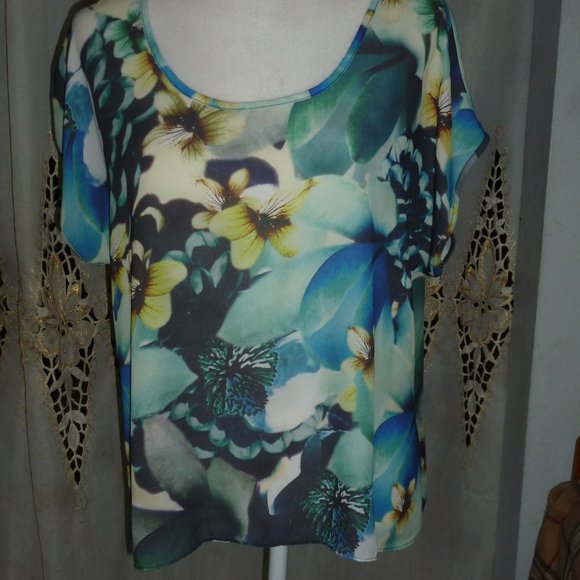 Alfani Flowery  Sheer Kimono style short sleeve dressy top sz 4 - Picture 2 of 6